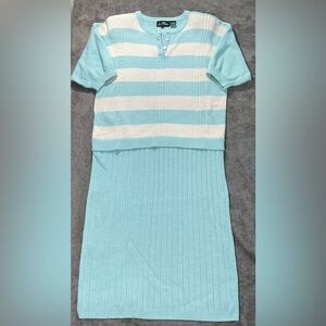 Stylish Blue and White Striped Midi Dress